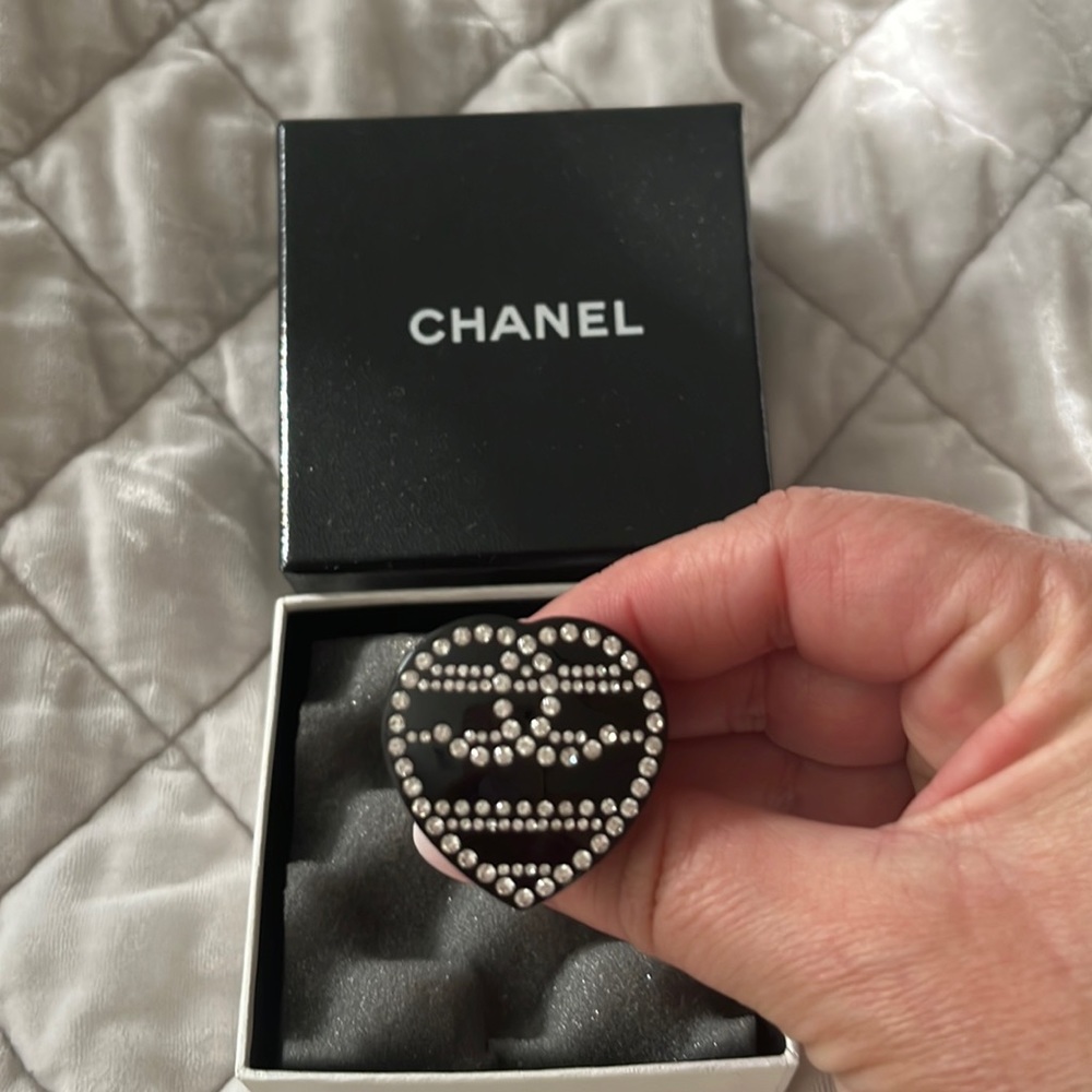 Chanel ring size 6.5 black resin crystal Authentic from Chanel Tyson’s Galleria